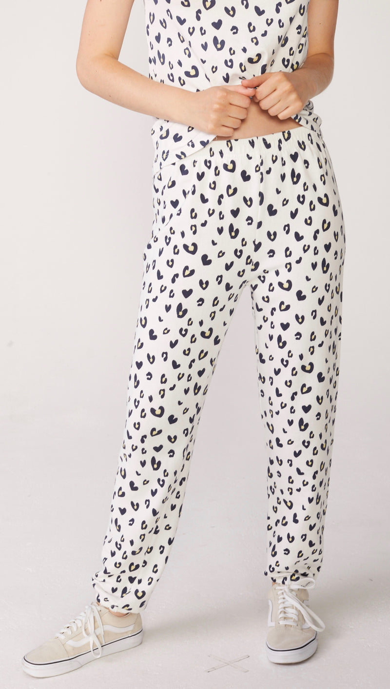 MONROW Heart Leopard Print Elastic Waist Sweats Natural Pants Off White –  ShopAA | zuperstays.com