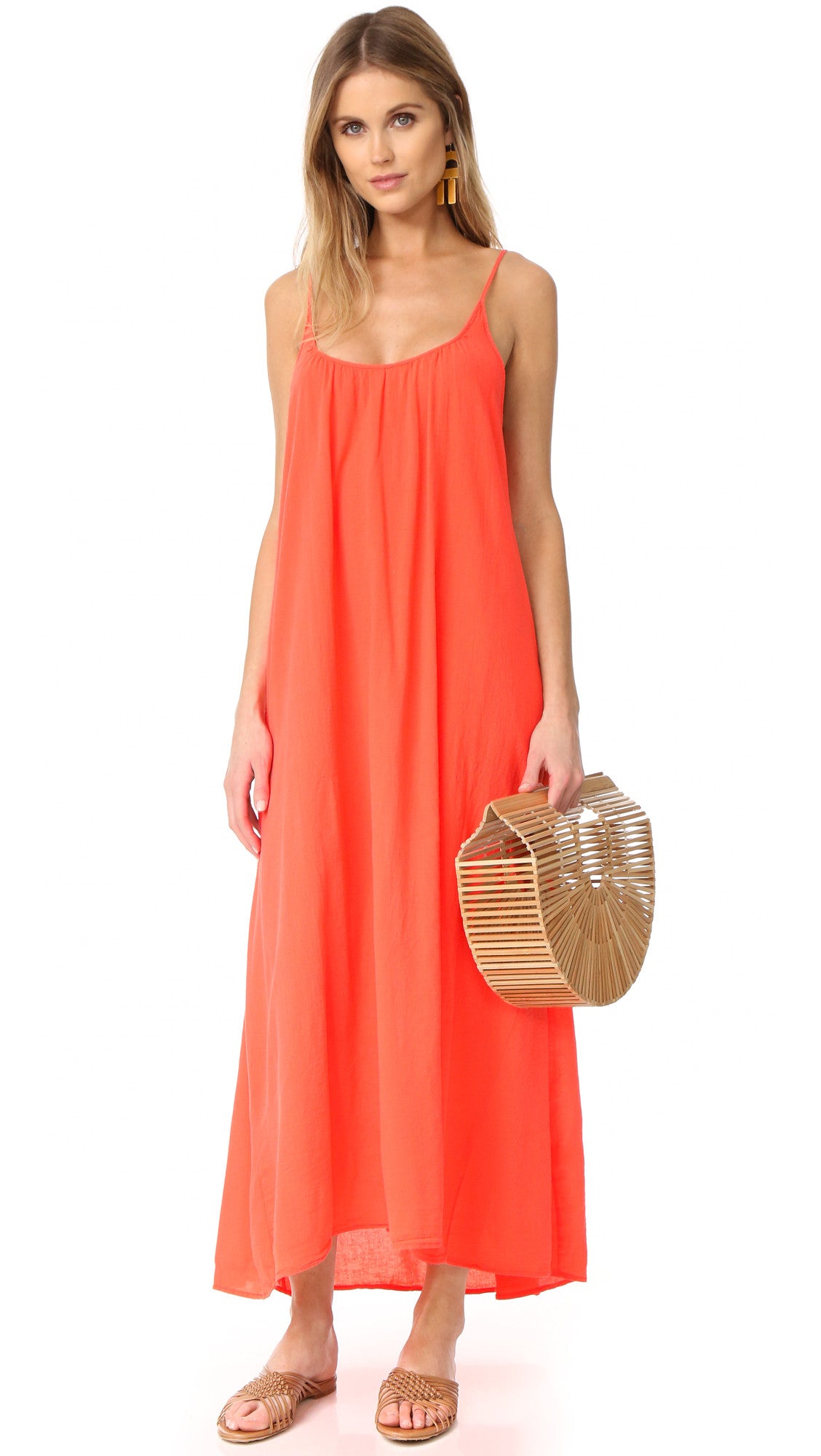 Tulum Maxi Gauze Dress in Coral by 9Seed Brand | ShopAA