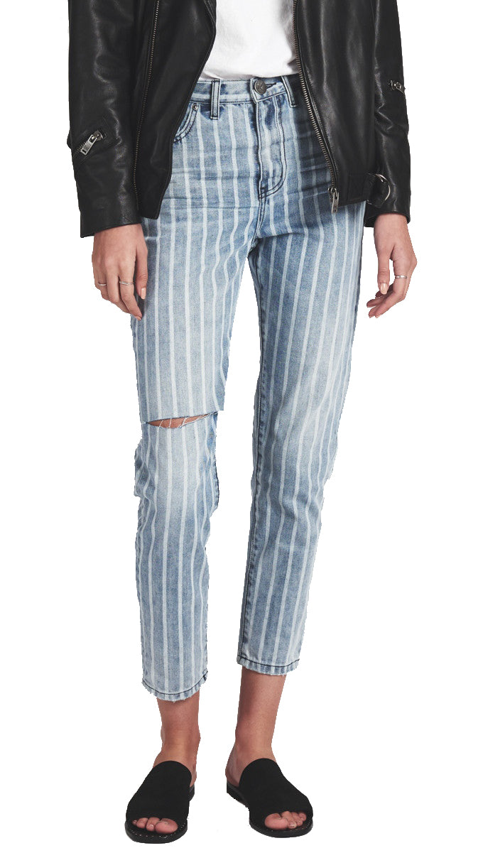 high waisted pinstripe jeans