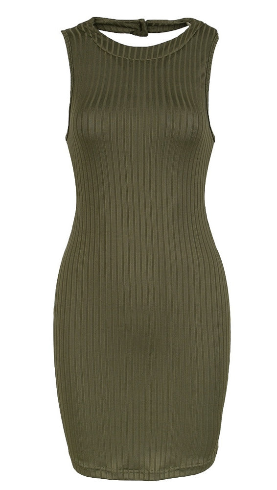 The Lisa Tank Dress in Army Green - ShopAA - Sleeveless Mini O Neck