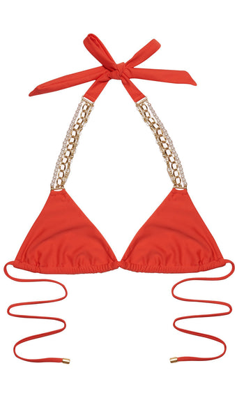 Pretty in Pearls Poppy Red Triangle Bikini Top | Beach Bunny Swimwear ...