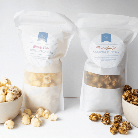 Gourmet Popcorn - Birthday Cake Popcorn & Caramel Sea Salt Popcorn