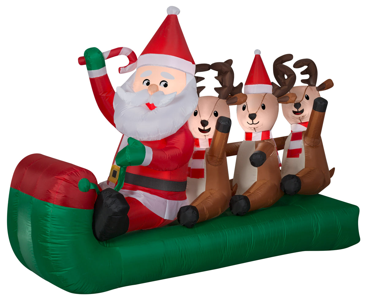 6.5' Wide Airblown Santa Sledding w/Reindeer Scene Christmas Inflatabl ...