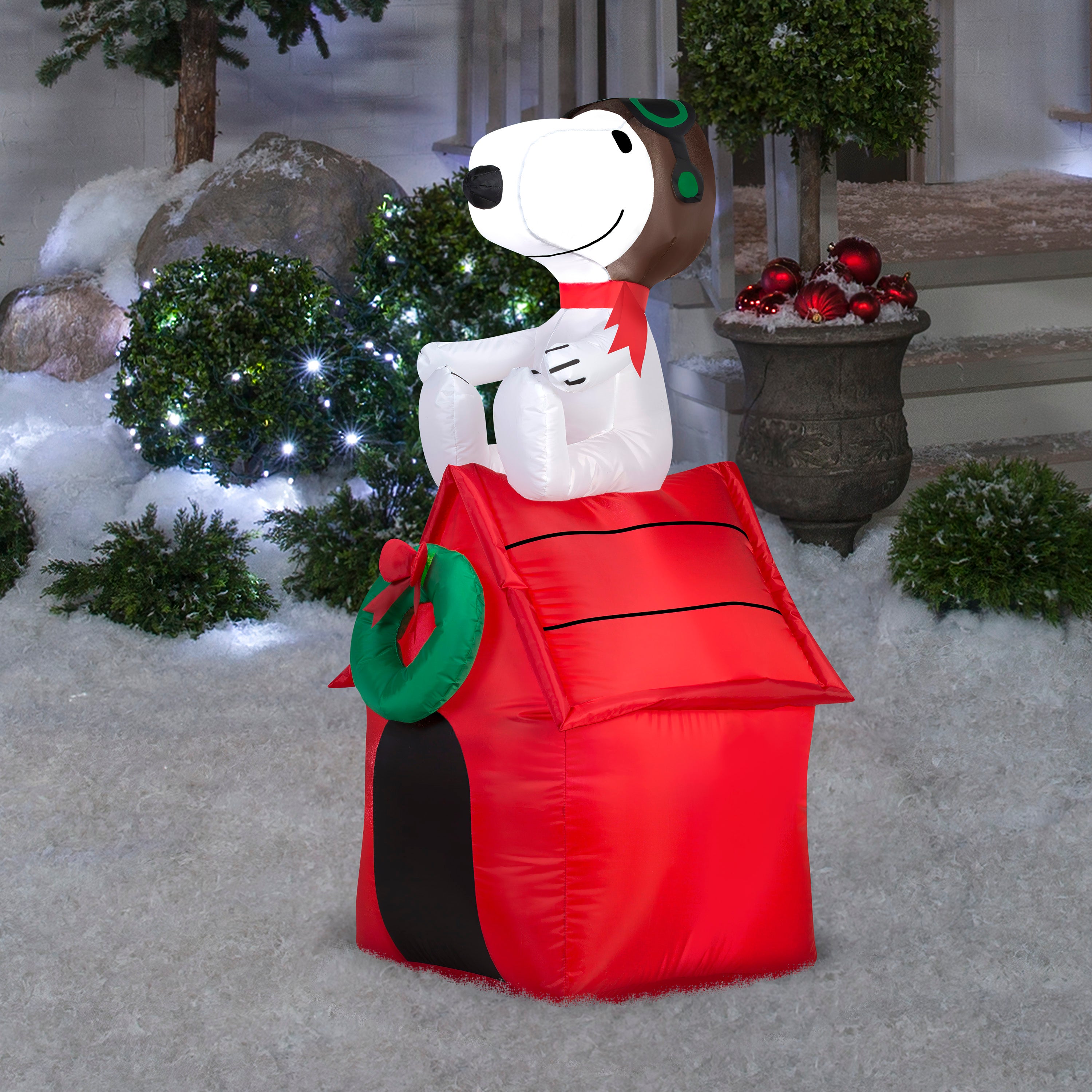 3 5 Airblown Snoopy On House Peanuts Christmas Inflatable Seasons Inflatables