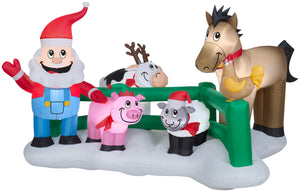 9' Wide Airblown Santa Farm Scene Christmas Inflatable