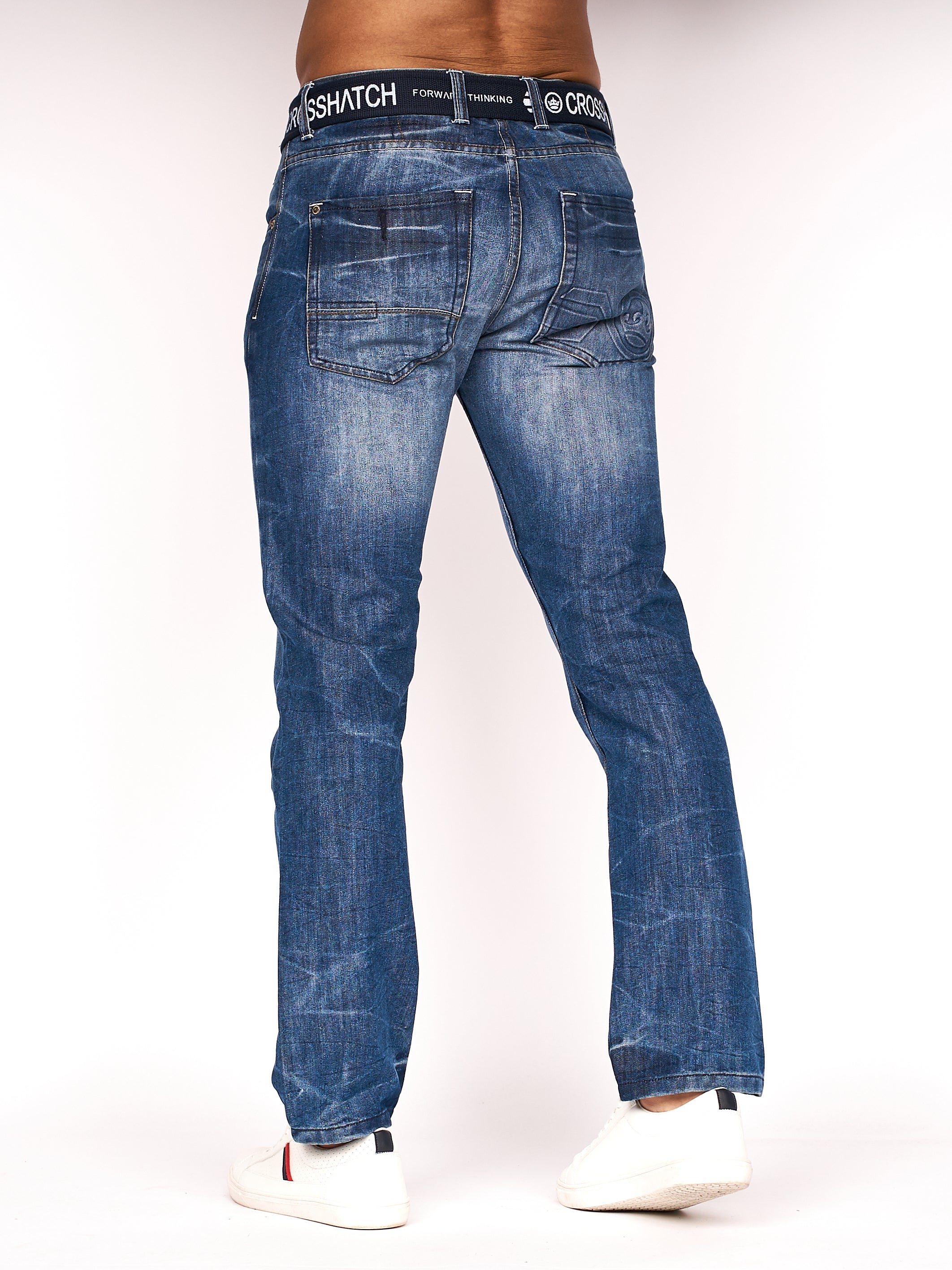 binnenkort Temmen Montgomery Mens New Embossed Techno Denim Jeans Stone Wash – Crosshatch
