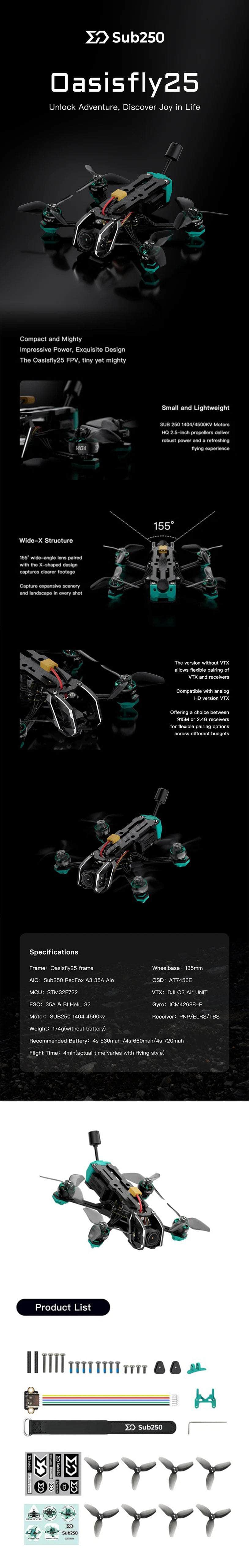 Sub250 Oasisfly25 Drone w/ O3 HD - TBS