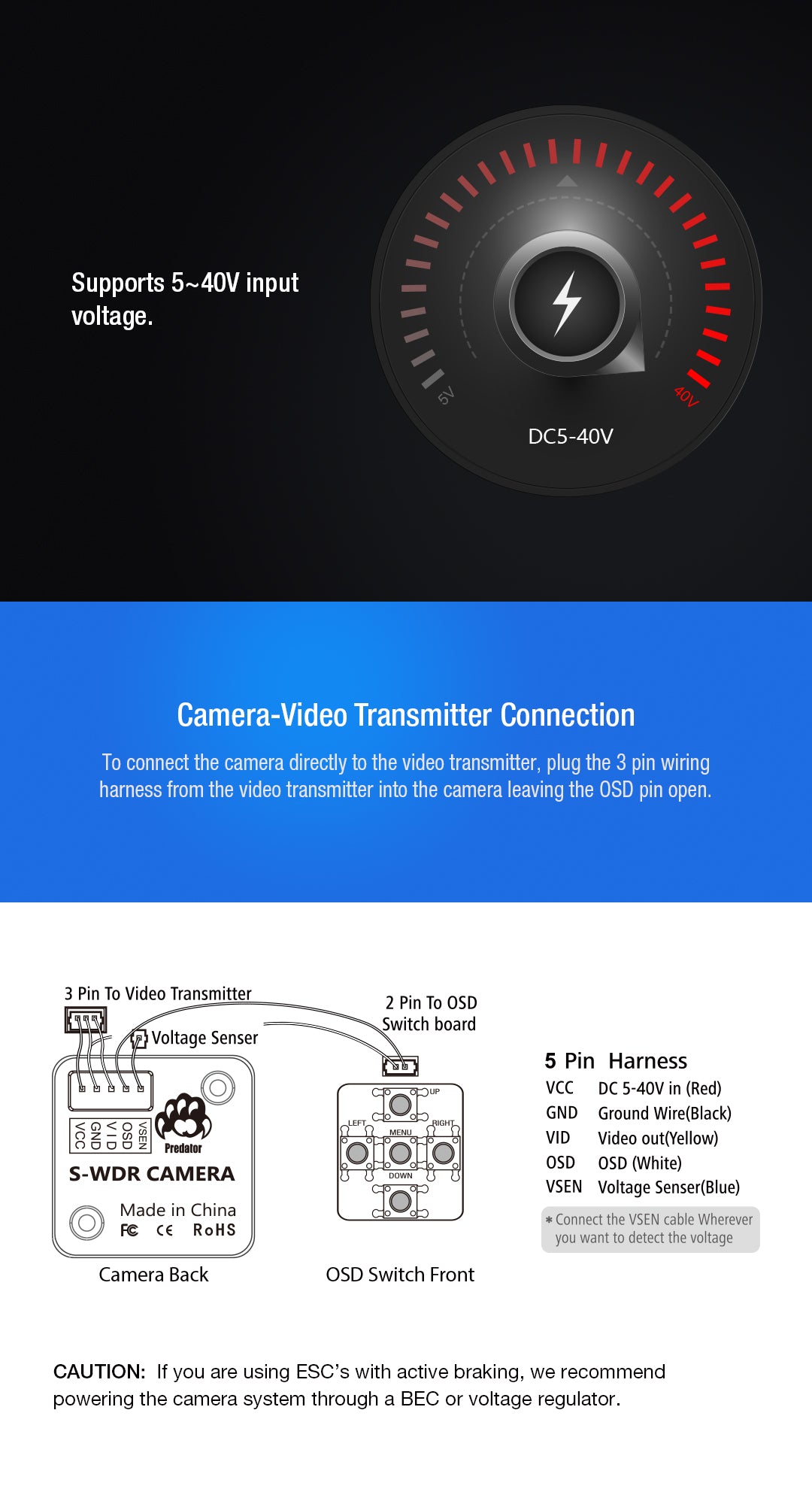 Foxeer Predator Micro V2 FPV Cam with OSD 1000TVL Super WDR 1.8mm Lens - Blue, Red, Black, Purple