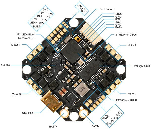 BetaFPV F411 2-4S 20A Whoop/Toothpick Flight Controller V5 8bit 4in1 ESC BLHeli_S - BMI270