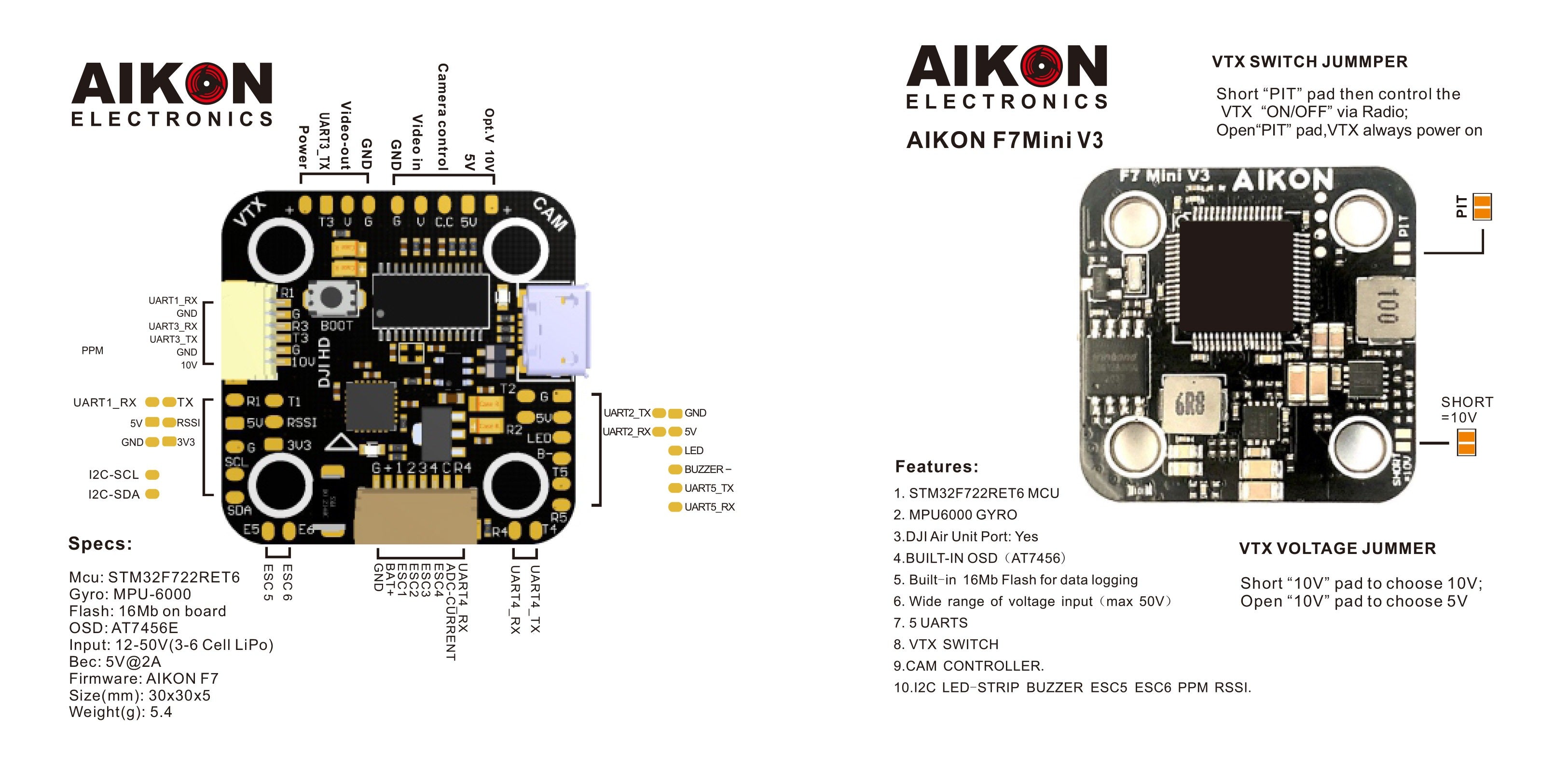 Aikon F7 Mini V3 HD 20x20 Flight Controller for DJI for Sale