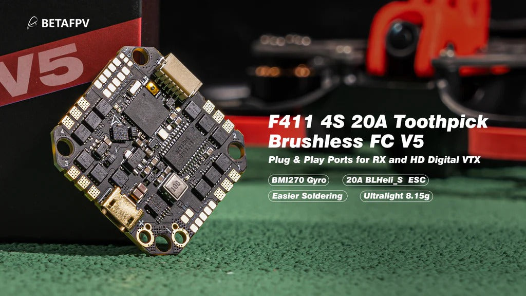 BetaFPV F411 2-4S 20A Whoop/Toothpick Flight Controller V5 8bit 4in1 ESC BLHeli_S - BMI270