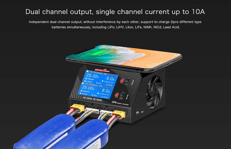 UltraPower UP6 200W 10A 1-6S LiPo/LiHV Dual Channel AC/DC Charger