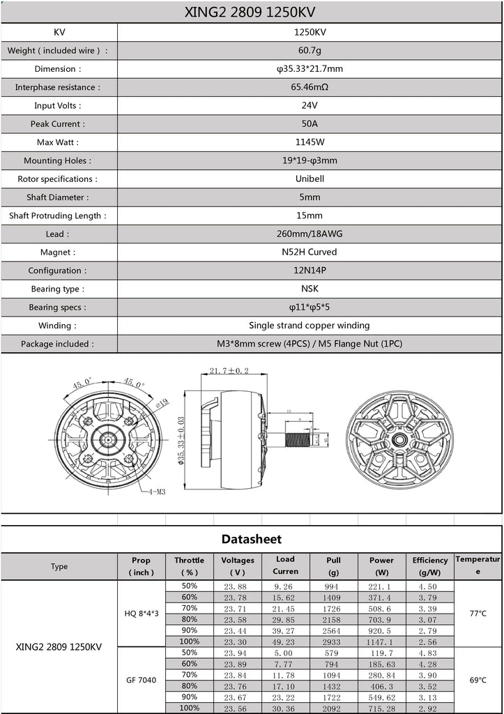 iFlight Xing2 2809 1250Kv Motor