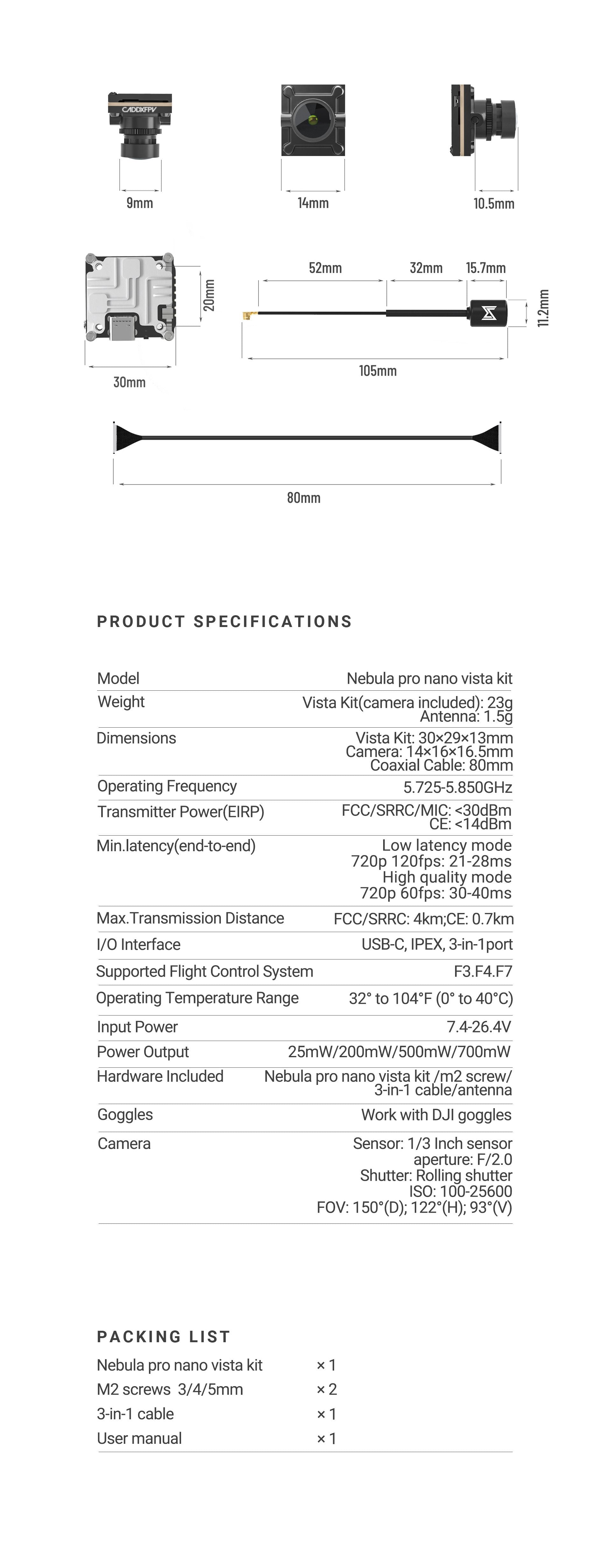 Caddx Nebula Pro Nano Vista FPV Camera Kit for Sale