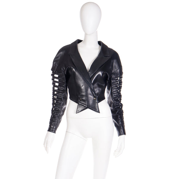 1987 Claude Montana Black Cutwork Leather Jacket