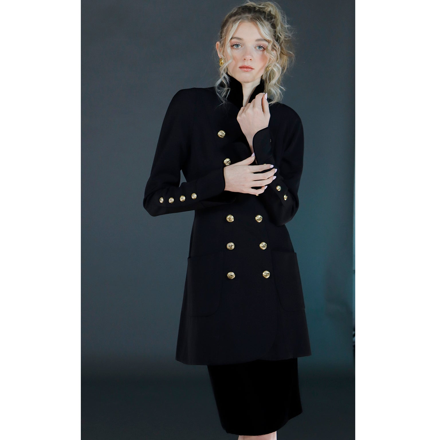 Chanel 1989 Military Style Jacket With Velvet Trim