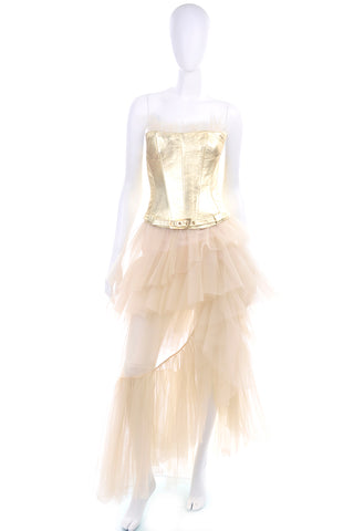 Thierry Mugler Vintage Tulle Gold Lame Corset Dress