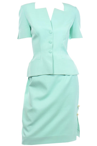 Vintage Thierry Mugler Mint Green Monochrome Skirt Suit