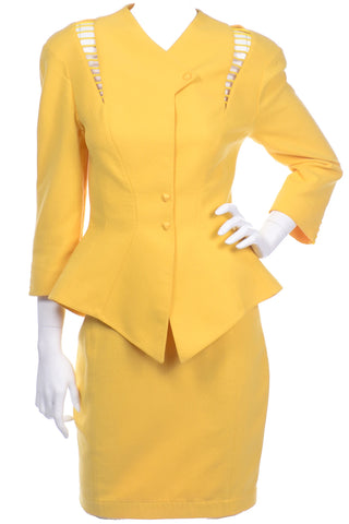 Vintage Thierry Mugler Yellow Monochromatic Skirt Suit with cutouts