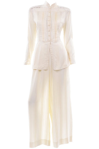 Vintage Valentino Silk Monochromatic Ivory White Pant Suit