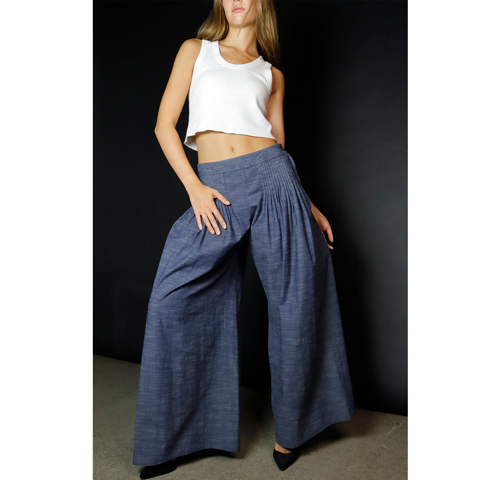 2000 Chanel Vintage Denim Wide Leg Trousers Pants