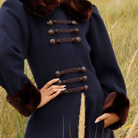 Yves Saint Laurent Haute Couture Blue Wool Sheared Mink Coat 1976