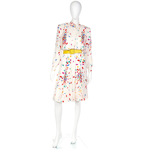 Yves Saint Laurent 1980s Colorful Ovals & Polka Dots Silk Dress