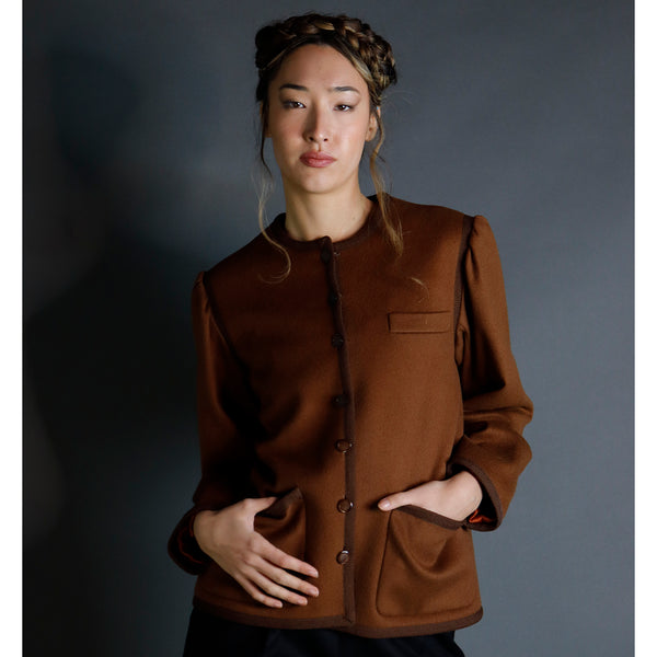 Vintage YSL Yves Saint Laurent Brown Boxy Wool Jacket