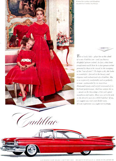 Arnold Scaasi vintage dresses for a mother and daughter in an ad for Cadillac