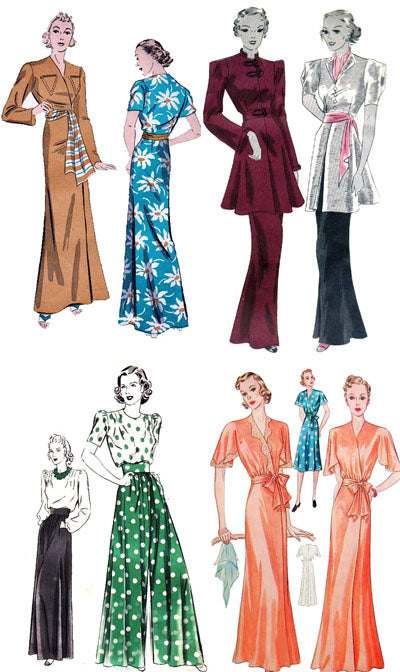 Vintage patterns from the 1930's and 1940's for loungewear, hostess gowns and hostess pajamas