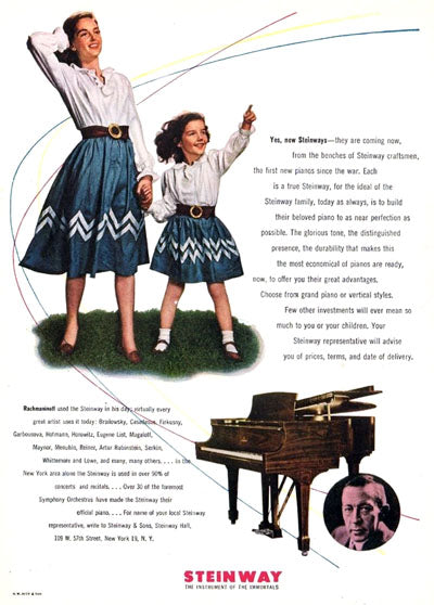 Steinway Grand Piano advertisement featuring mother and daughter in matching outfits.