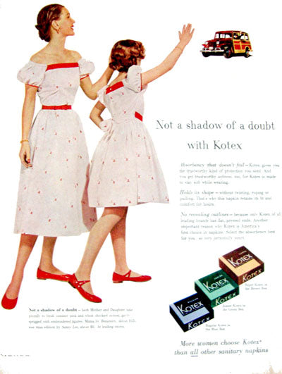 Vintage Kotex advertisement featuring mother and daughter in matching dresses