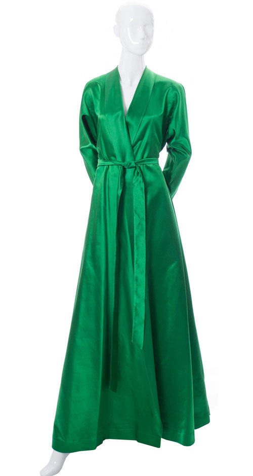 Dressing vintage green satin vintage 1940's Hostess Gown