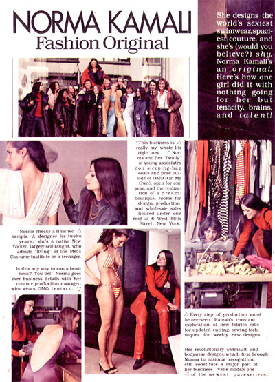 Norma Kamali Fashion Original article in Cosmopolitan Magazine September 1979