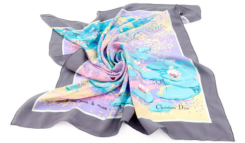 Vintage Christian Dior Watercolor Art Scarf