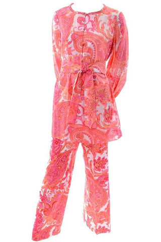 1970s vintage salmon pink paisley pants and tunic outfit