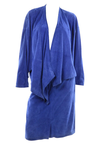 Vintage Oversized Jacket Escada Blue Suede Skirt and Jacket Suit