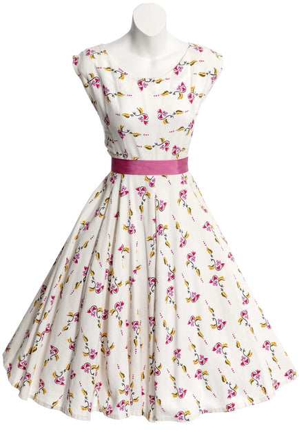 Floral cotton pique sleeveless vintage 1950's dress – Dressing Vintage