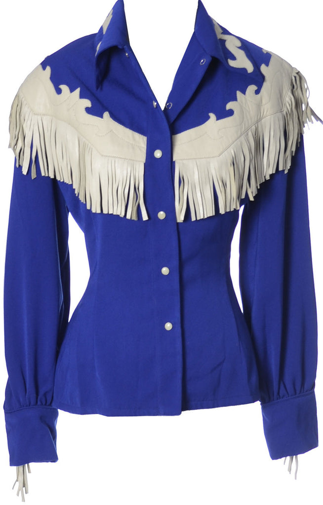 Never Worn Amy Hoban vintage western shirt with leather fringe and trim ...