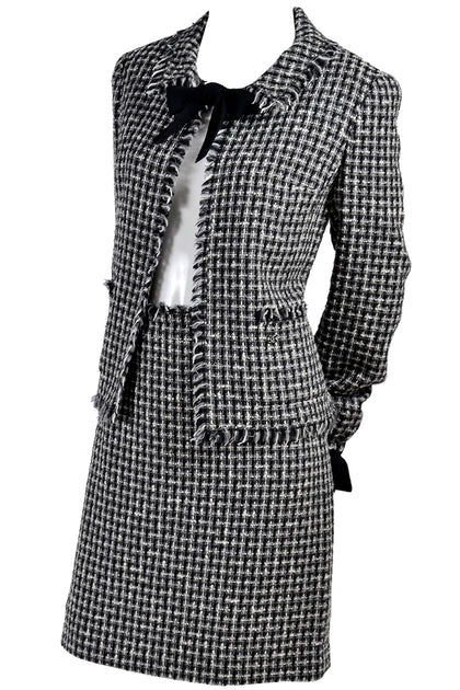 Chanel Jacket & Skirt w/ Bow in Lesage Black & White Tweed from 2004 ...