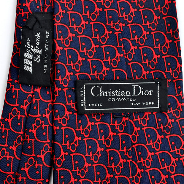 Christian Dior Logo Print Vintage Silk Tie Navy with Red – Dressing Vintage