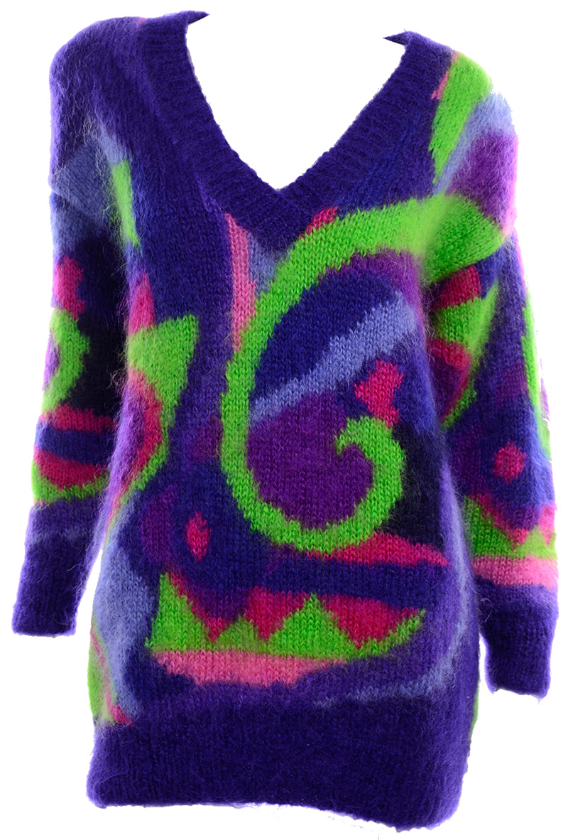 1980s CLASSIQUES Oversized Abstract Colorful Mohair Sweater