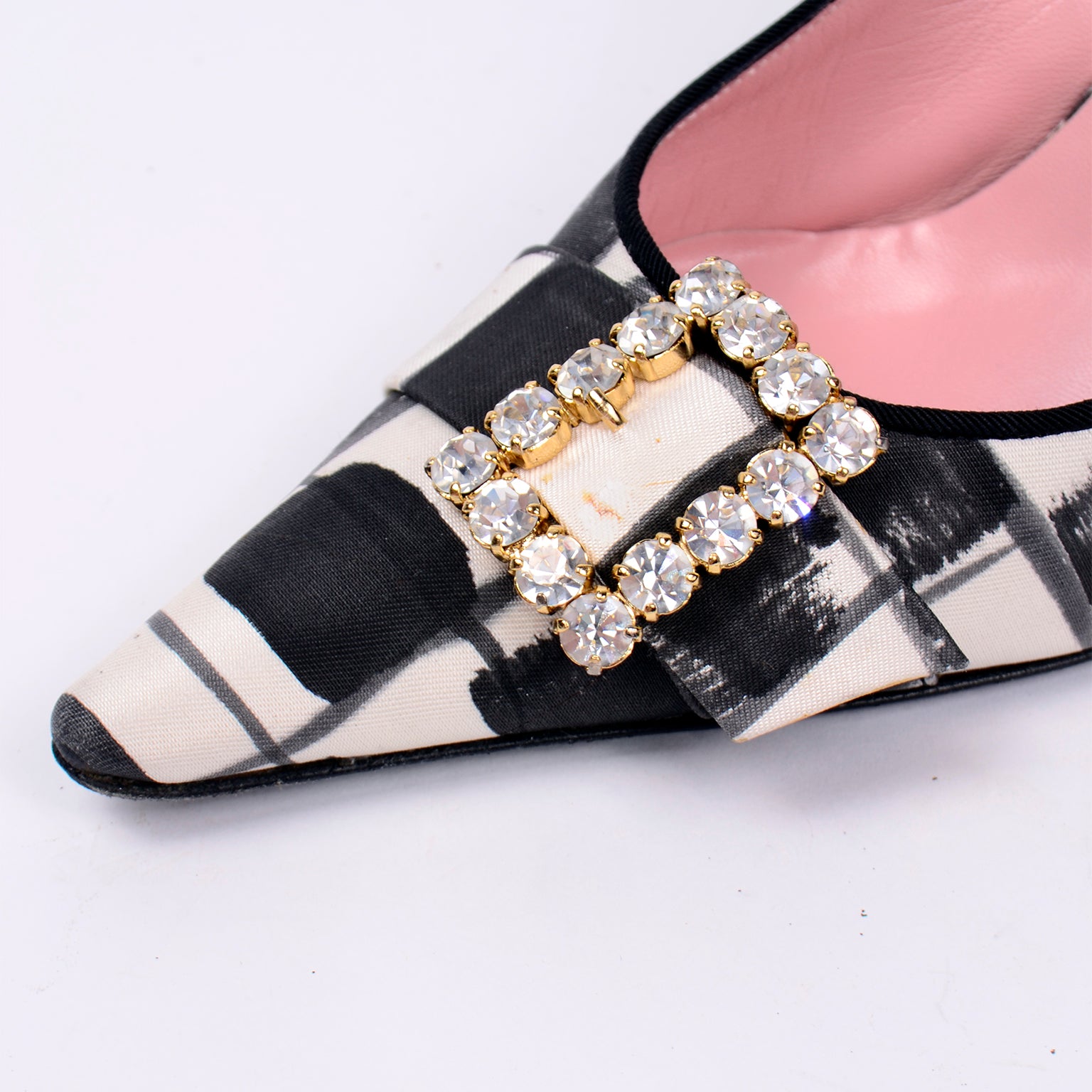 Dolce & Gabbana Black & White Slingback Shoes w Rhinestone Buckles – Modig