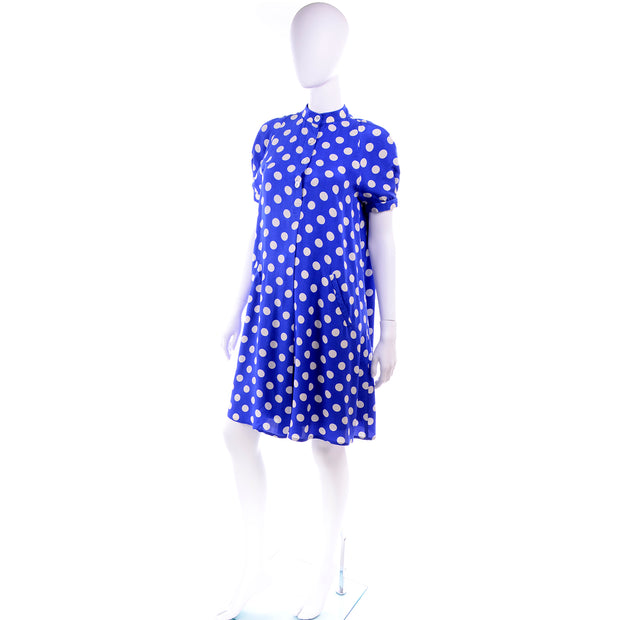 royal blue and white polka dot dress