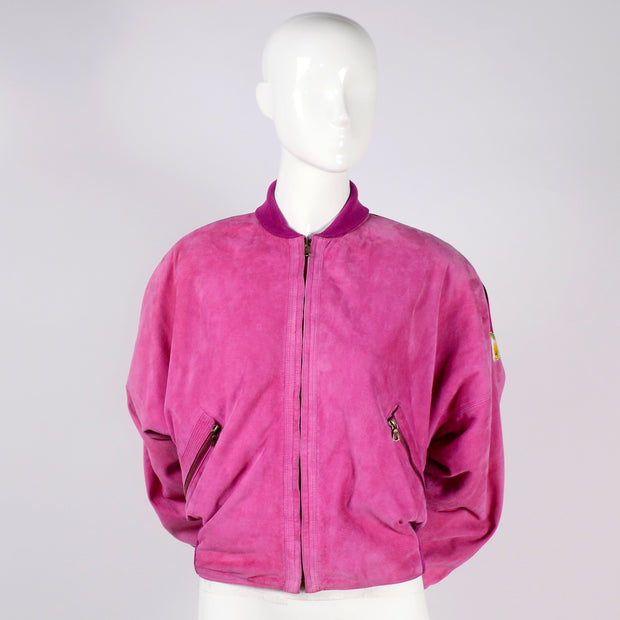 Vintage Gianni Versace Reversible Bomber Jacket Pink Suede Blue Silk ...