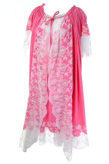 1960's Pink Vintage Peignoir Set Lace Silk Nightgown Robe – Dressing ...