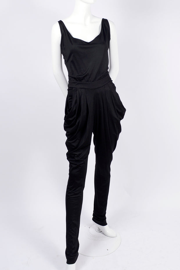 1980s Black Sleeveless Drop Crotch Vintage Jumpsuit Harem Style Size 6 ...