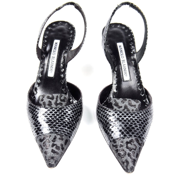 Manolo Blahnik Grey Ploiesti Snakeskin Slingback Shoes Size 6 and 1/2