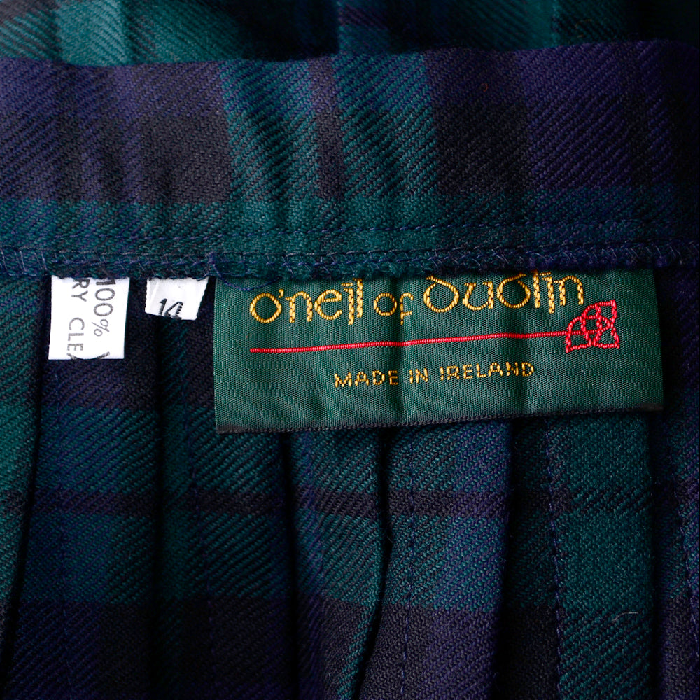 O'Neil of Dublin Green Tartain Plaid Wool Irish Kilt Midi Skirt