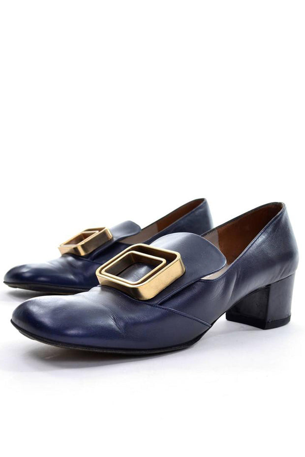 1960s Pierre Cardin Vintage Navy Pilgrim Shoes Rectangle Buckles 8N – Modig
